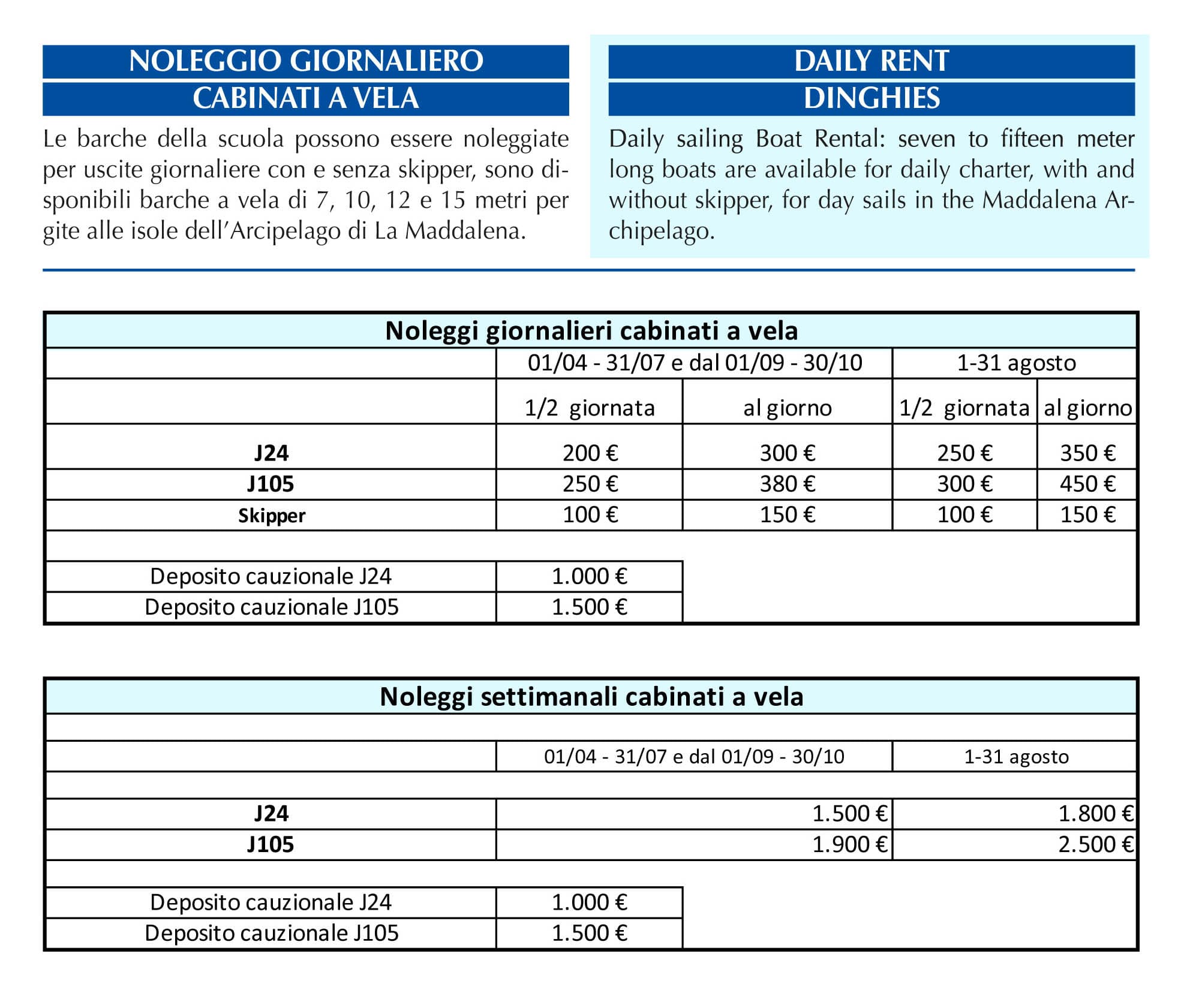 Daily boat rentals - Download PDF